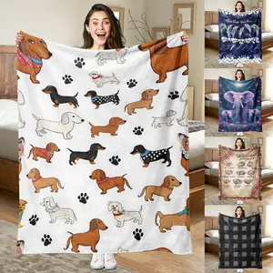 Pet & Theme Flannel Throw Blankets: Dachshund Pattern/Bible Verse Dolphin/Elephant Family/Baseball/Plaid Prints, Soft Cozy All-Season Covers for Home Decor Gift for Dog & Hobby Lovers