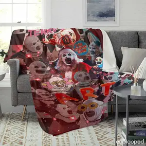 Terrifier Clown Flannel Blanket - Art The Clown Print Halloween Graphic Throw, Soft, Warm, Lightweight, Anti-Fade Horror Graphic Throw for Horror Movie Fanatics, Spooky Couch Movie Nights, Halloween Graphic Throws, Horror Graphic Throws