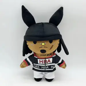 Playboii Carti Plush Toy with Black Hat and HBA Logo in Black and White Outfit Collectible