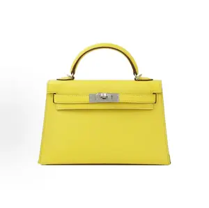 Pre-owned HERMÈS cowhide Clutches & Wristlets HERMES Hermes Mini Kelly II28 Silver Buckle Jaune Citron Epsome Leather Kelly Bag Shoulder Crossbody Handbag 19 Women's 0Y Limoncillo Lemonade Yellow