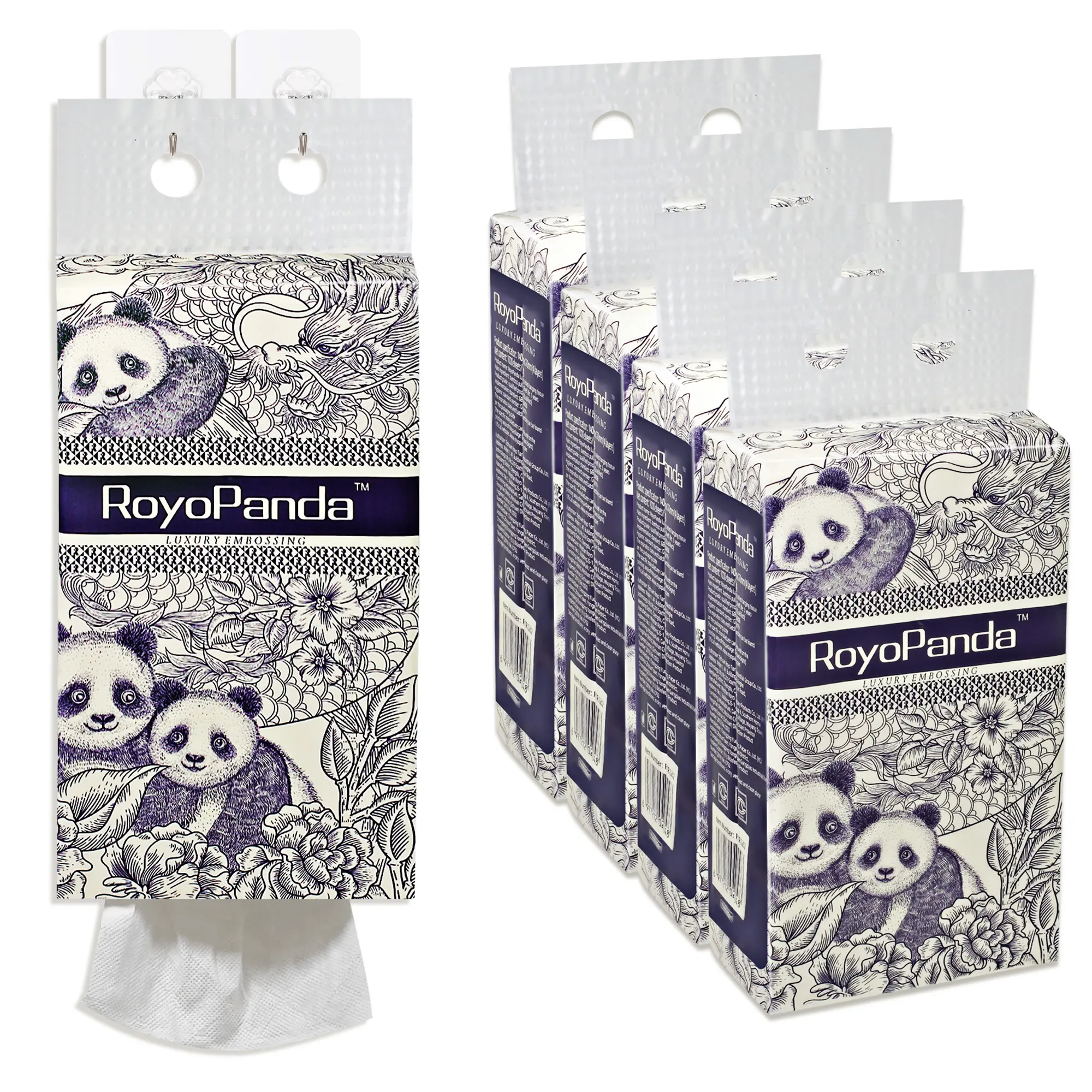 1 Case of 5 Packs, Hanging Large Capacity Paper, Bamboo Pulp Facial Tissue, Thickened and Durable Household Paper, Multi-Purpose Paper for Home, Kitchen, Restaurant, Bathroom, Absorbent Paper, Toilet Tissue, Cleaning Supplies, Panda Elements