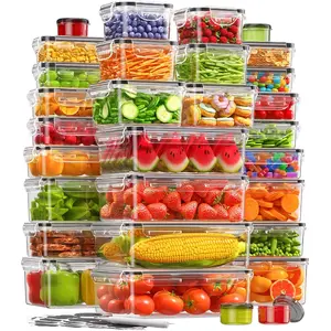 60 PCS Food Storage Containers with Lids, BPA-Free Plastic Food Containers for Kitchen Storage, Leak Proof, Reusable Meal Prep Containers with Labels & Pen