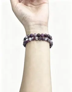 1pc Natural Pink Tourmaline Beaded Bracelet, 6mm Purple Crystal Stretch Bracelet, Healing Stone Jewelry for Women, Elegant Gift for Crystal Lovers
