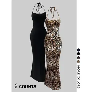 Leopard print two-piece set featuring a sleeveless top and a floor-hugging mini skirt — TikTok’s viral animal print! Elastic fabric, strap design, multiple colors available (brown/black) 🔥 Perfectly suited for GARMENTARY