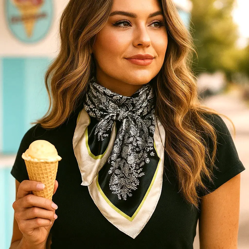 Black & Cream Paisley Wild Rag - Western Scarf