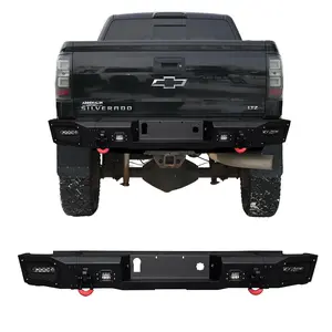 TIOYAR Steel Rear Bumper Black Texture for 2014-2019 Chevy Silverado 1500/2500/3500 and GMC Sierra 1500/2500/3500 with LED Lights 2 x D-Rings Off-Road Performance