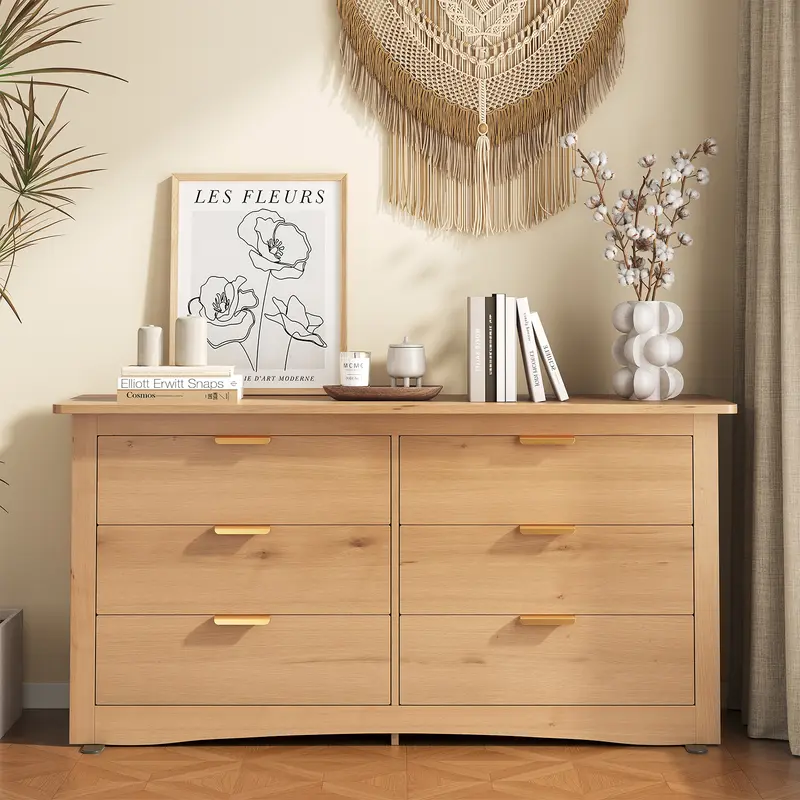 Practical 6-Drawer Double Wide Modern Chest Drawers - Cupboards Cabinets Dresser, Multiple Storage Organizer Furniture for Bedroom Organization, Drawer Dresser Cabinet, Clothes Drawers