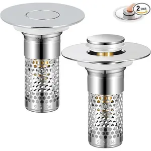 Pop-up Sink Stopper, 2-in-1 Drain Strainer with Hair Catcher, Stainless Steel Drain Filter, Bathroom Kitchen Shower Plug, Bounce Core Floor Basin Replacement