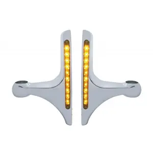 Pair Polish Aluminium Peterbilt Bracket Arms with 10 LED Amber Light Bar