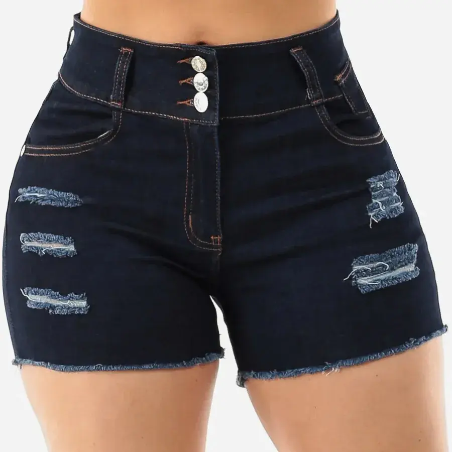 Women's Petite Denim Shorts, Casual High Waisted Basic Bottoms with a Raw Hem, Above Knee Length for Everyday Outfits, T-Shirt, All Season, Cotton Blend, Machine Wash