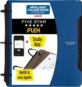 Flex Refillable Notebook + Study App, College Ruled Paper and 1 Inch TechLock Ring Binder with Pockets, Tabs and Dividers, 200 Sheet Capacity, Pacic Blue (293280AD2)