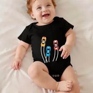 Race Cars On Track Print Bodysuit Baby Rompers Short Sleeve Cotton Toddler Rompers Graphic Print Baby Clothes One-Piece Outfit