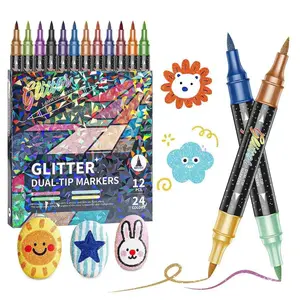1 box 12/24/36/48 Nail Art Pen Set, Dual-Headed Glitter Pens, Vibrant Colors, Ideal for Graffiti & Card Making DIY Crafts, Metal Glitter Pens, Crafts Art Supplies, Art Marker Set