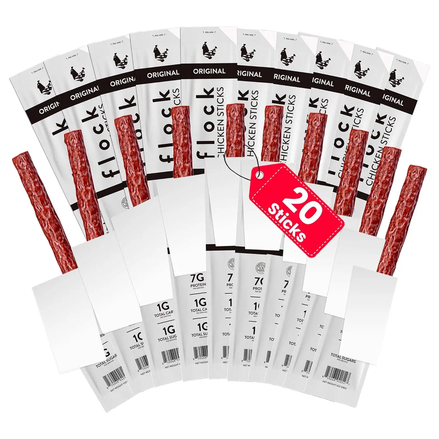 Chicken Sticks 20-Pack Pure Protein 7g per Stick Low Carb 1g per Stick 60 Calories per Stick Perfect for On-the-Go Fuel