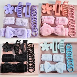 16Pcs Bow Hair Accessories Set - Sporty Headbands, Wristbands, Seamless Scrunchies, Matte Claw Hair Clips for Sports, Skincare, Sporty Sports Headbands