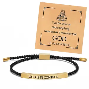 Women's Polished Braided Stainless Steel Bangle Bracelets - Adjustable Wrap Design, Daily Wear Faith-Based Jewelry with Motivational "God Is in Control" Calm Phrase for Positive Mindset