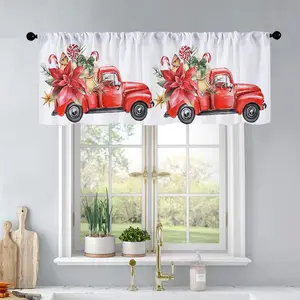 1pc Christmas and New Year printed kitchen curtains Watercolor christmas truck with gifts curtains valance window treatment living room bedroom home decor 54 x 18 inch