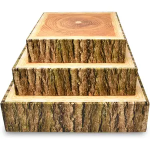 Look Cake Stand Holder Set of 3 Square Cardboard Dessert Display Stands 8 10 12 Inch Tree Slice Bark Base Cupcake Tray for Wedding Table Decor