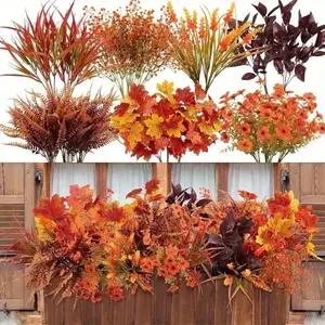 16 Stems Fall Artificial Flower Bouquet, UV Resistant Plastic Fake Flowers, Indoor Outdoor Decor, Thanksgiving Halloween Christmas Party Supplies, Decorative Flower Arrangement