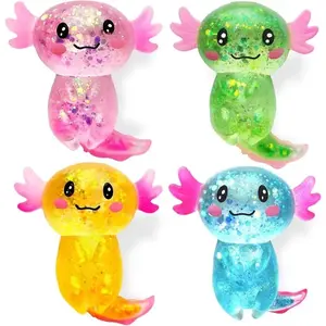 4 Pack Cute Axolotl Squishy Stress Relief Toy Set, Ultra Soft Maltose Feeling Sensory Fidget Pack for Kids & Adults, Glitter Slow Rising Balls for Anxiety Relief & Fun Birthday Party Gifts