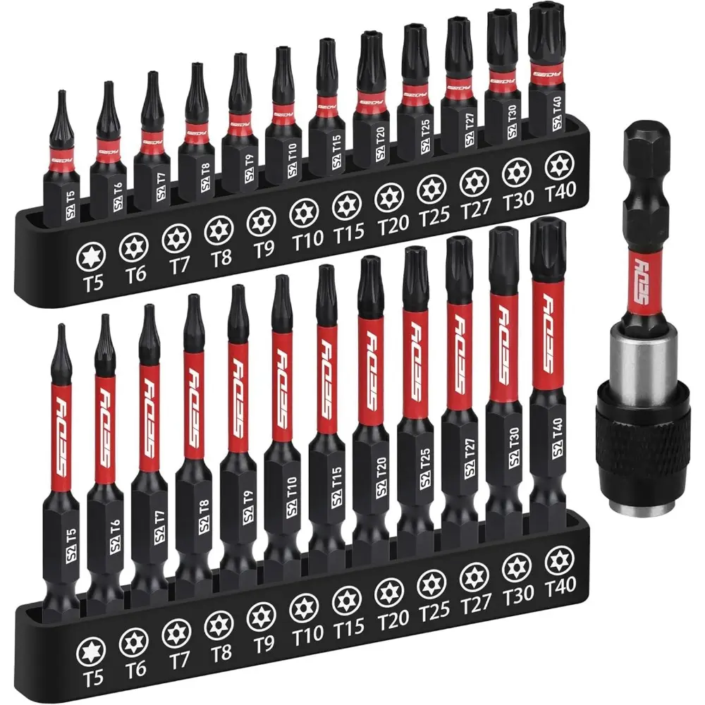 25-piece Torx Bit Set, 1'' & 2.5'' Security Tamper Proof Torx Impact Screwdriver Bits, T5-T40 CNC Machined Magnetic Tips, S2 Steel Star Bit, High Torque Strength Precision Tools With Storage Box