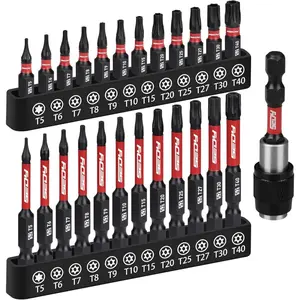 25-piece Torx Bit Set, 1'' & 2.5'' Security Tamper Proof Torx Impact Screwdriver Bits, T5-T40 CNC Machined Magnetic Tips, S2 Steel Star Bit, High Torque Strength Precision Tools With Storage Box