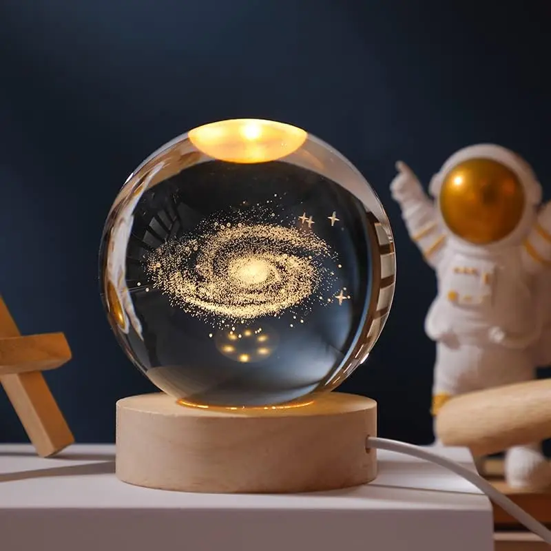 3D crystal ball night light 60mm Universe Gifts with Laser Engraved Model Astronomy Decor Solar System, Milky Way, Saturn, Moon, Gift for Kids, Physics Enthusiasts, and Space Model Collectors men gifts, mini figurines