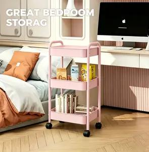 3-tier pink rolling storage cart with wheels, metal shelving unit for bedroom, bathroom, and kitchen beauty storage, multifunctional small rolling cart hat organizer bouquets flower prom wooden christmas tree
