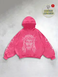 Men's Fall Hooded Sweatshirt with Jesus Faith Print, Casual Fitted Design, Moderate Fabric, Trendy Regular Fit, Comfortable Autumn Wear, Graphic Print Hoodie