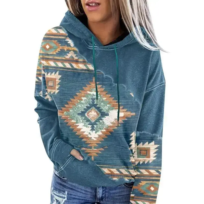 Women's Western Ethnic Style Print Aztec Hoodie Pullover Cowgirl Rhombus Printed Hooded Sweatshirt Women's Western Ethnic Style Print Aztec Hoodie Pullover Cowgirl Rhombus Printed Hooded Sweatshirt