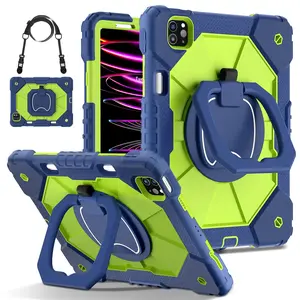 Ultra-Durable iPad Pro M5 2025 Tablet Case & iPad (A16) 11th/10th / iPad Air M4 2026 / iPad Mini - Military Shockproof Protective Cover with 360° Rotating Stand & Pencil Slot - Kids/Adults Friendly - Navy Blue+Green Accessories