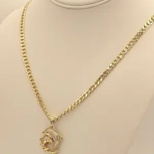 Fashion Necklace with Dolphin Pendant and Gold Chain - Elegant Cuban Design, Metal Coating Finish