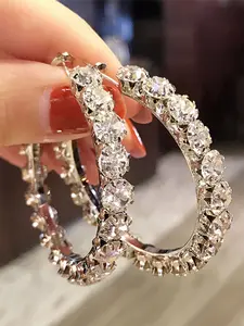 1 Pair Fashion Cubic Zirconia Hoop Shape Earrings Statement Earrings For Women For Wedding Anniversary Engagement Party Jewelry Valentine's Day Gift Fashionable Jewelry Accessories High Quality Earrings
