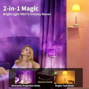 Bathroom lamp with ocean wave projector featuring , rechargeable shower light with touch control and remote control, cordless light for indoor showers/bathtubs