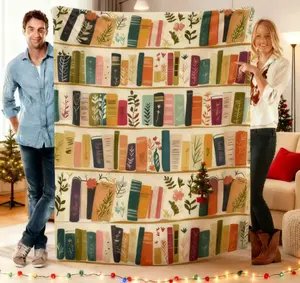 Retro bookshelf library - blanket blanket gift book lover library gift flower book gift reader - essential for teenage bedroom. Warm little blanket.