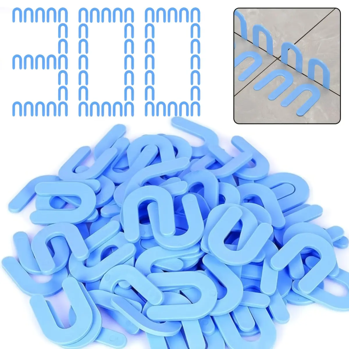 100pcs/300pcs/400pcs Horseshoe Shims, U-Shaped Tile Spacers for Tile Leveling, Plastic Tile Spacers in Blue (1/16"), Red (1/8"), Yellow (3/16"), Black (1/4")