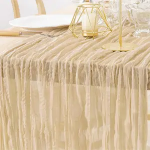 MLMW Champagne Gold Summer Cheesecloth Summer Boho Gauze Cheese Cloth Sheer Wedding Table Runner160 inch 13.3ft Long for Baby Bridal Shower Birthday Home