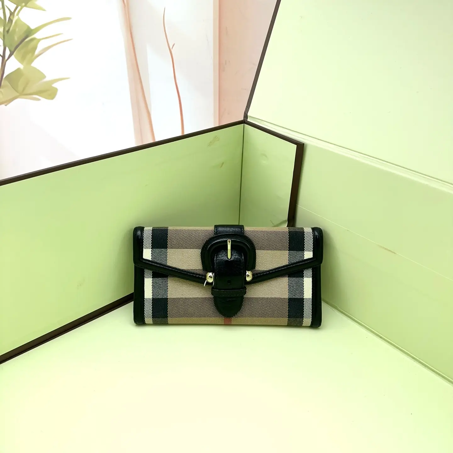 Pre-owned BURBERRY Beige Check Canvas Buckle Flap Long Wallet 0728 raye 21954653