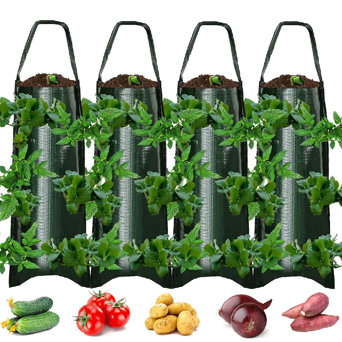 8 Hole Inverted Tomato Planting Bag (4 Counts), Hanging Strawberry Planting Bag, Strawberry Tomato Potato Vegetable Planting Bag, Vegetable Planting B