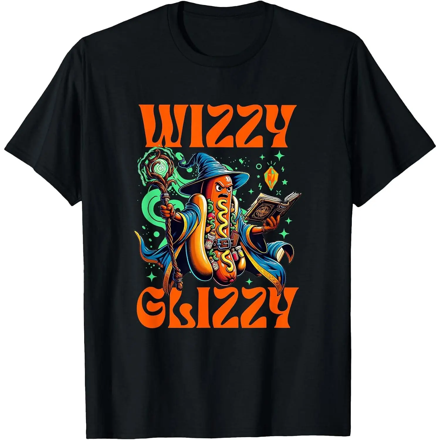 Cotton "Wizzy Glizzy" Witchy Wiener Hot Dog Wizard Meme Halloween T-Shirt Unisex Clothing Streetwear