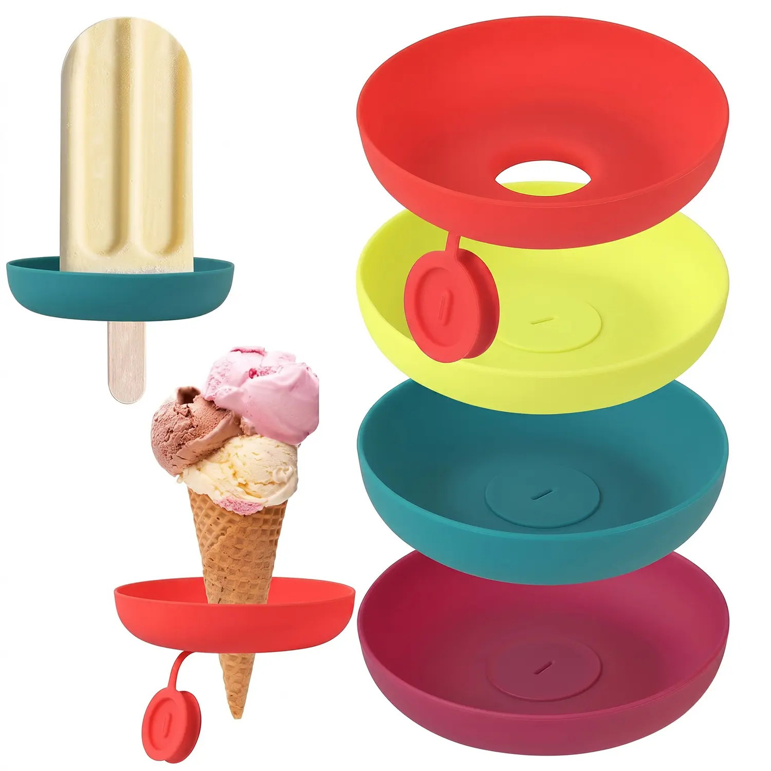 Lotosug 4pcs Silicone Ice Cream Holder Stand Set, Summer Popsicle Holder, Dishwasher Safe Summer Kids and Toddler Essentials, Leak-Proof Cone Support with Drip Guard, Portable Youngsters's Ice Pop Mold Tray for On-The-Go Snacks #TikTokShopDealsforYouDays