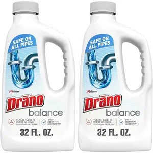 Drain Clog Remover, Non-Corrosive Formula, 32 Fl Oz, Pack of 2| Safe on All Pipes| Essential Ingredients