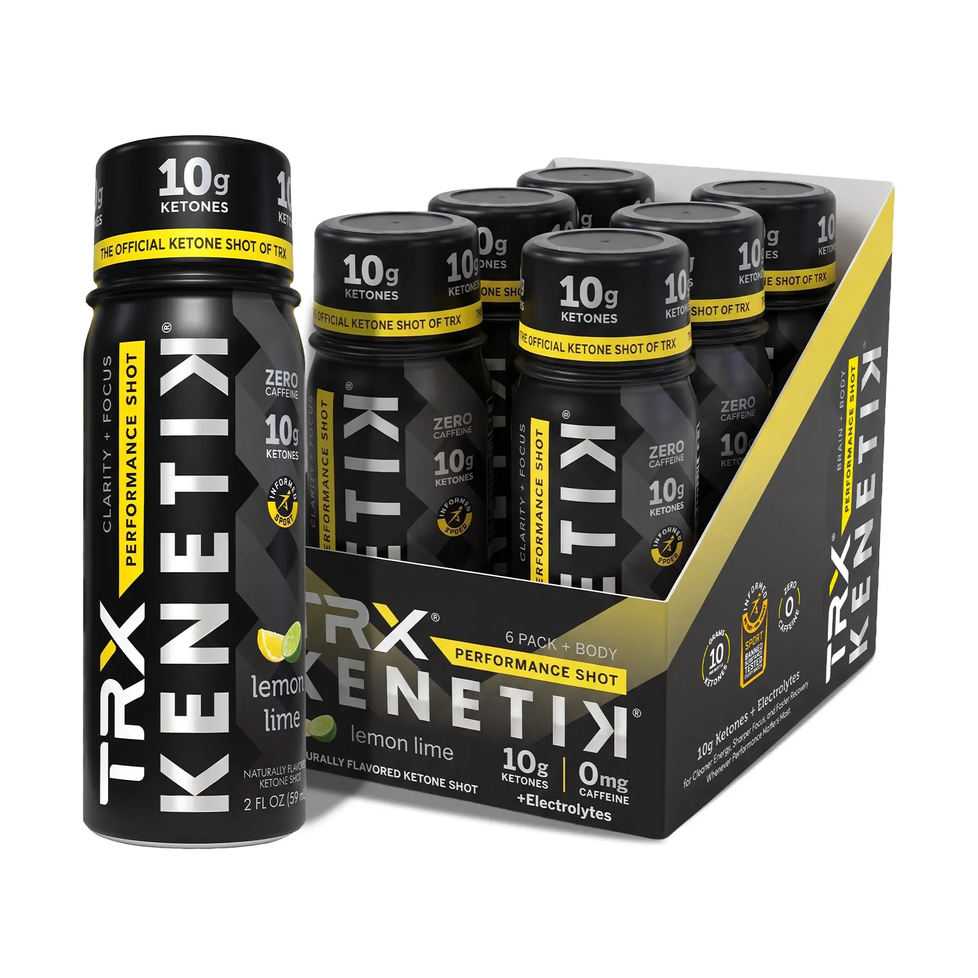 Kenetik x TRX Lemon-Lime Brain & Body Performance Shot – Caffeine-Free, Sugar-Free Ketone Drink, 10g Ketones for Focus, Clarity & Recovery, 2oz On-the-Go Brain Fuel