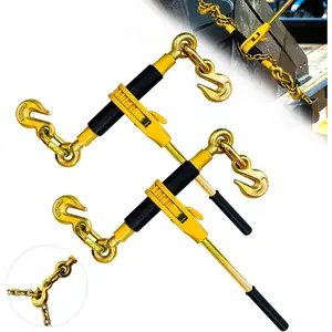 Ratchet Chain Binders 5/16'' - 3/8‘’ | 5/16 Inch Load Binder with 5/16 Inch Grab Hooks | Tie Downs for 5/16 Transport Chain | 5400 Lbs Working Load Limit- Heavy Duty Ratchet Binders（2 Pack）