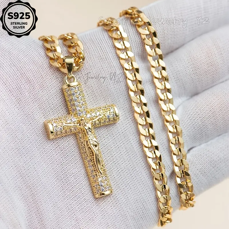 Women's 925 Sterling Silver Cross Necklace - Cross Design Pendant with Sparkly Pavé Zirconia, 24-Inch Chain, Thoughtful Meaningful Gift for Anniversaries, Birthday Gift Ideas, Thoughtful Gift, Christening