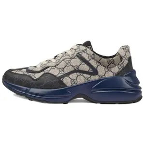 GUCCI Rhyton Classic Low-Top Dad Sneakers for Men & Women Beige Blue Sports Shoes Comfortable Durable Canvas Material Retro Aesthetic