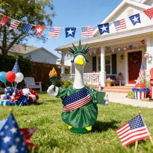 Porch Goose Outfit Statue of Liberty Costume – Patriotic 4th of July Decorations Outdoor, Independence Day American Flag Goose Clothes with Torch Crown, Holiday Yard Decor