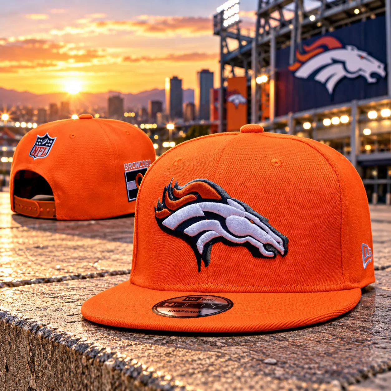 Denver Broncos Orange 9FIFTY Snapback Hat – Embroidered NFL Team Logo, Adjustable Flat Brim Football Cap, Unisex Sports Streetwear