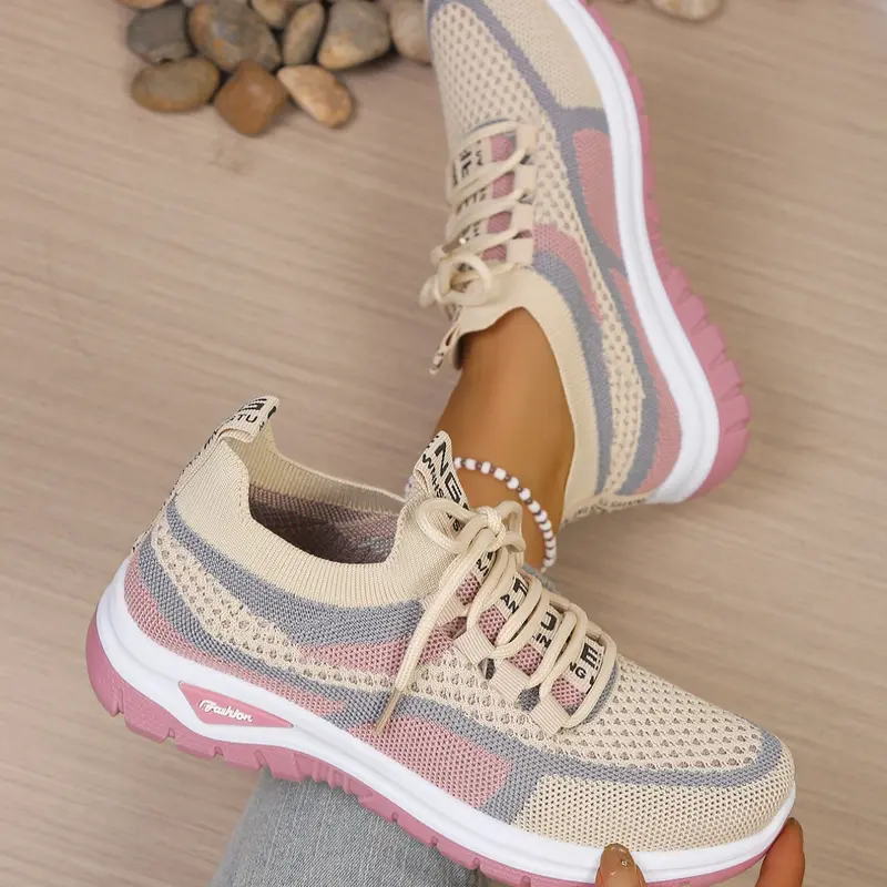 Women's Summer New Breathable Shoes, Casual Sporty Colorblock Soft Sole Anti-Slip Round Toe Sneakers, Lightweight Versatile Lace-Up Low Top Mesh Shoes, Trendy Walking Sneakers, Trendy Fashion Sneaker, Casual Footwear Sneakers