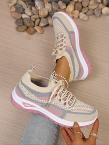 Women's Summer New Breathable Shoes, Casual Sporty Colorblock Soft Sole Anti-Slip Round Toe Sneakers, Lightweight Versatile Lace-Up Low Top Mesh Shoes, Trendy Walking Sneakers